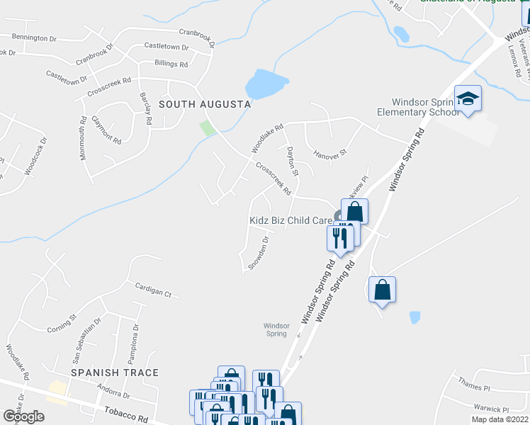 map of restaurants, bars, coffee shops, grocery stores, and more near 2504 Shannon Court in Hephzibah