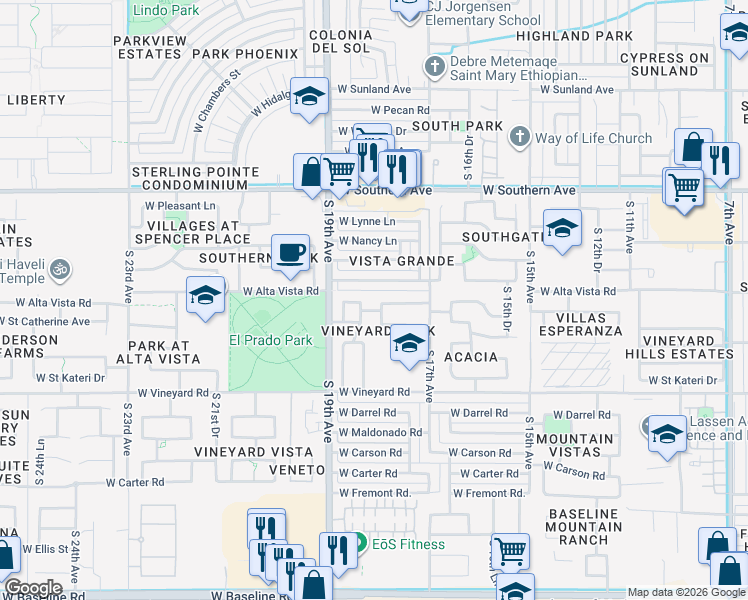 map of restaurants, bars, coffee shops, grocery stores, and more near 1736 West Saint Catherine Avenue in Phoenix