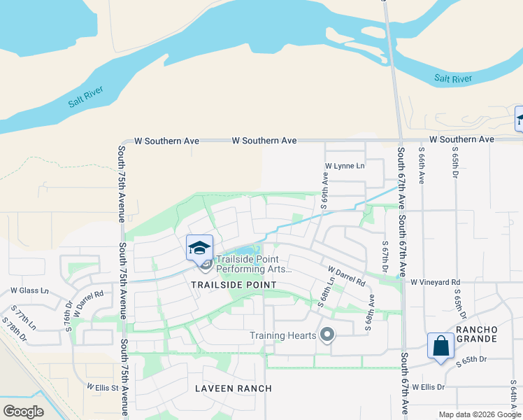 map of restaurants, bars, coffee shops, grocery stores, and more near 6423 South 71st Drive in Phoenix