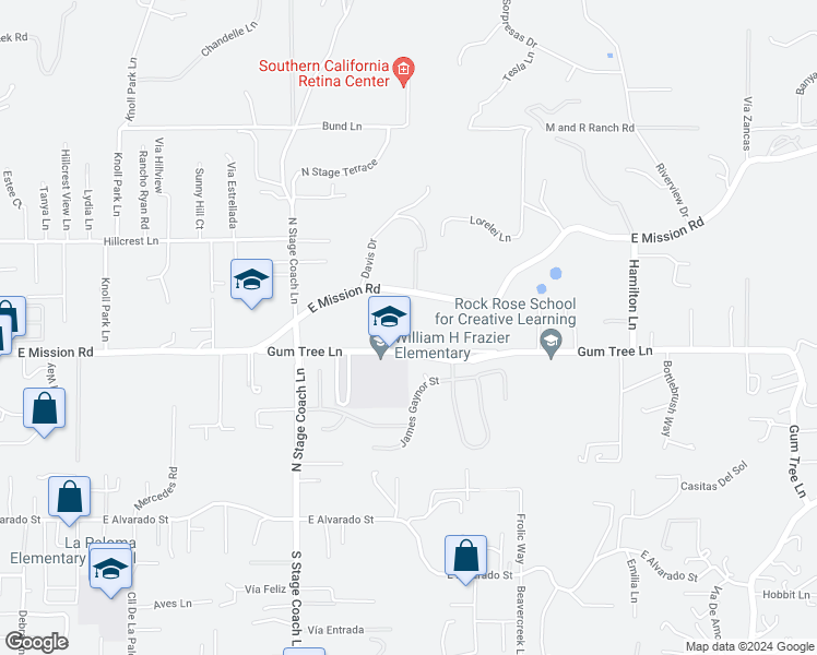 map of restaurants, bars, coffee shops, grocery stores, and more near 1862 Gum tree Lane in Fallbrook