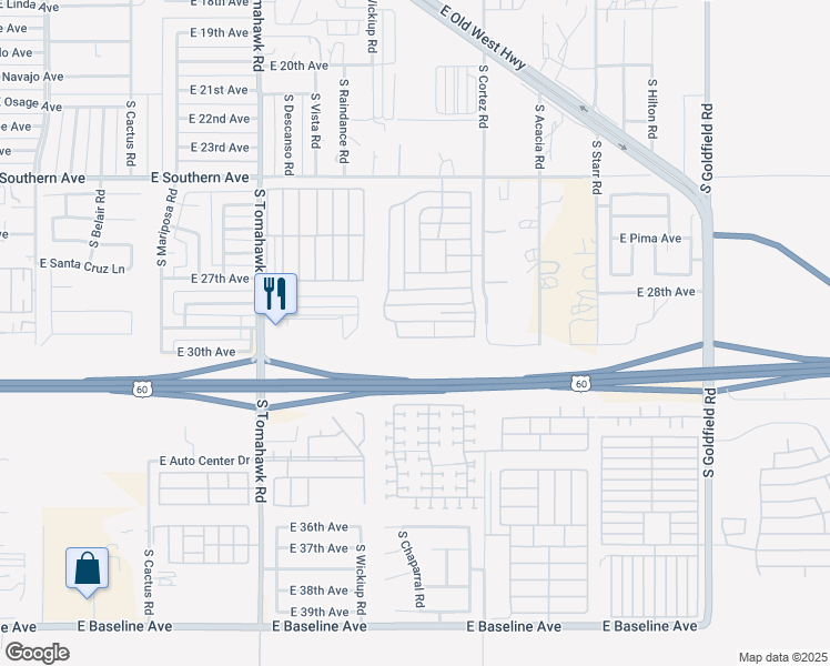 map of restaurants, bars, coffee shops, grocery stores, and more near 2160 East Greenlee Avenue in Apache Junction