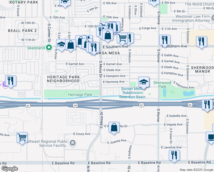 map of restaurants, bars, coffee shops, grocery stores, and more near 428 East Holmes Avenue in Mesa