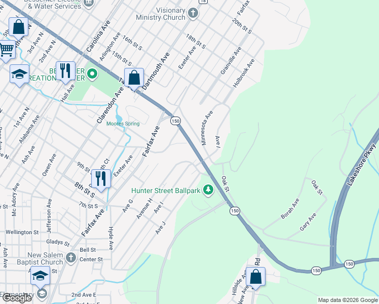 map of restaurants, bars, coffee shops, grocery stores, and more near 810 14th Street in Bessemer