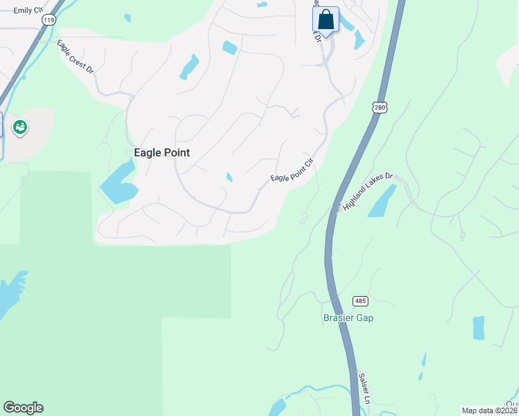 map of restaurants, bars, coffee shops, grocery stores, and more near 6126 Eagle Point Circle in Birmingham