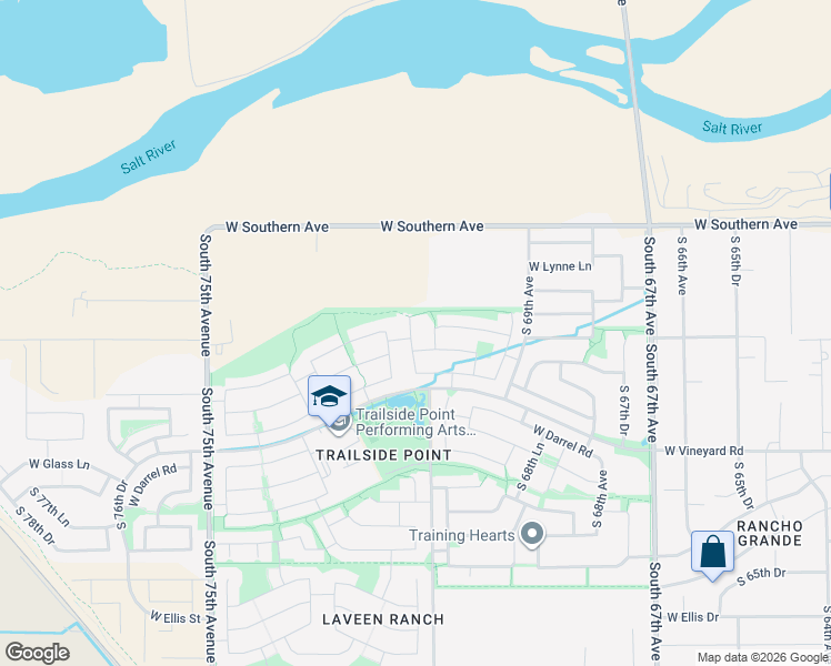 map of restaurants, bars, coffee shops, grocery stores, and more near 6423 South 71st Drive in Phoenix