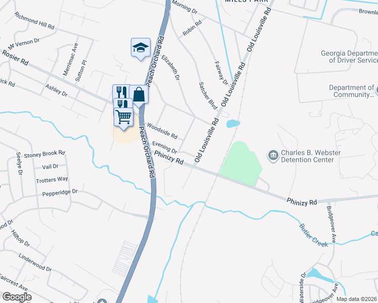 map of restaurants, bars, coffee shops, grocery stores, and more near 1938 Roys Lane in Augusta