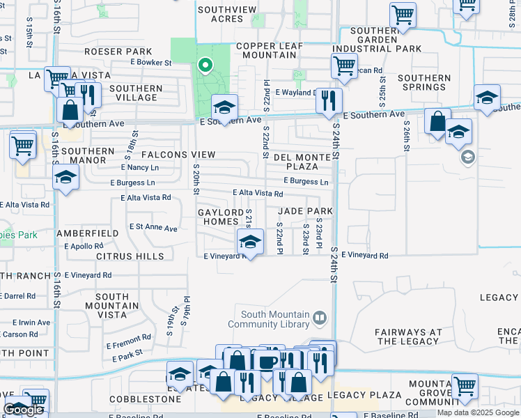 map of restaurants, bars, coffee shops, grocery stores, and more near 6424 South 22nd Street in Phoenix