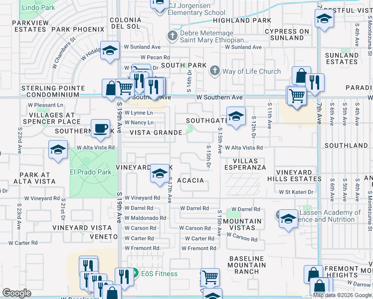 map of restaurants, bars, coffee shops, grocery stores, and more near 1618 West Saint Catherine Avenue in Phoenix