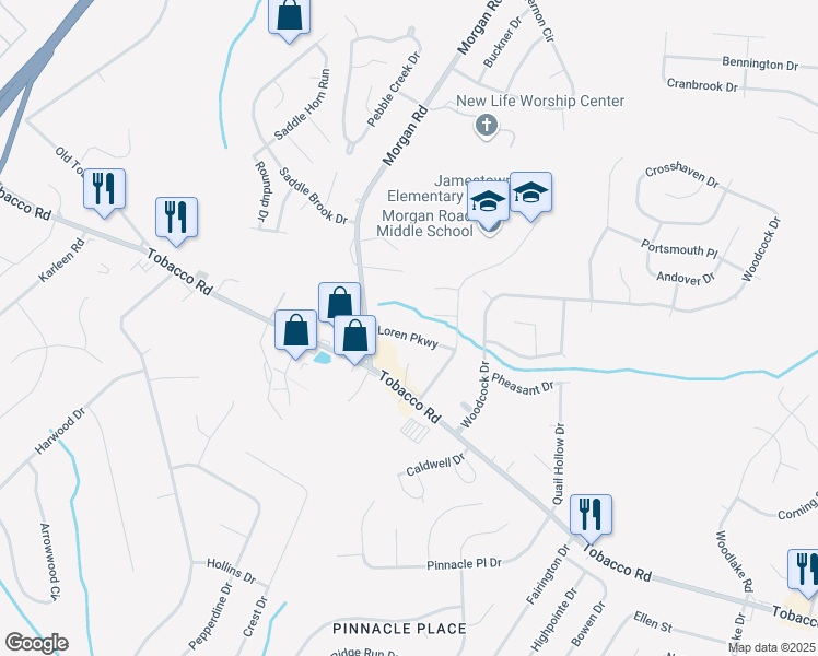 map of restaurants, bars, coffee shops, grocery stores, and more near 2711 Loren Parkway in Hephzibah