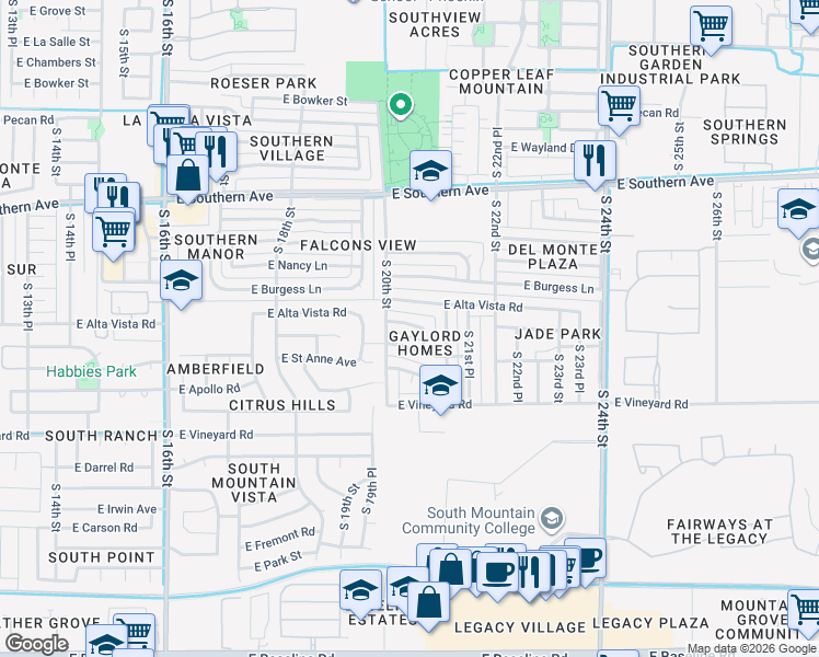 map of restaurants, bars, coffee shops, grocery stores, and more near 2011 East Saint Catherine Avenue in Phoenix