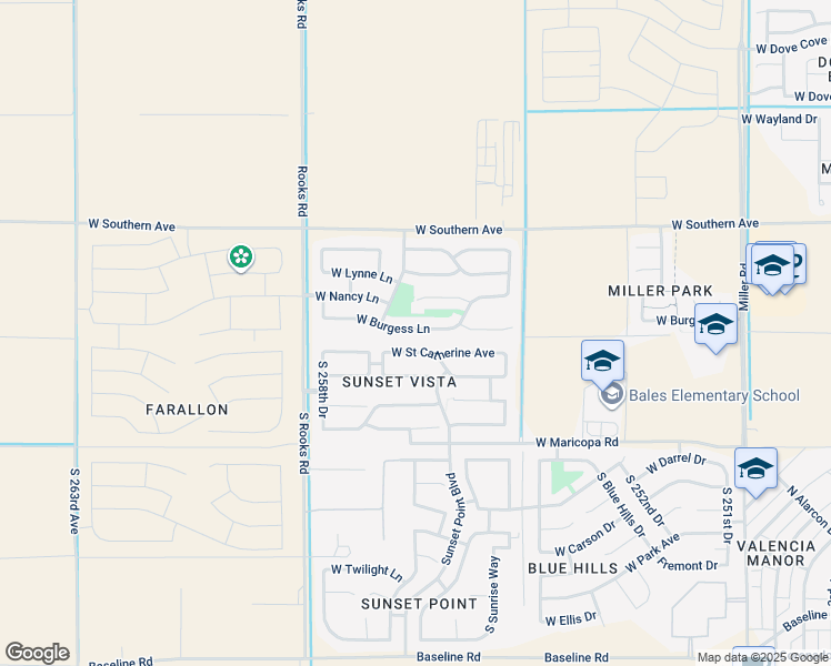 map of restaurants, bars, coffee shops, grocery stores, and more near 25691 West Burgess Lane in Buckeye