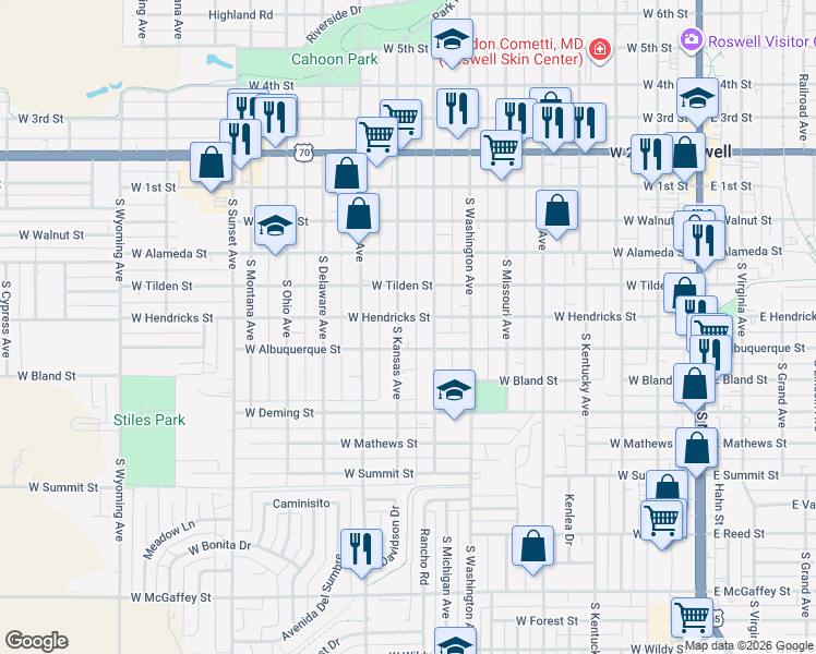 map of restaurants, bars, coffee shops, grocery stores, and more near 510 S Michigan Ave in Roswell