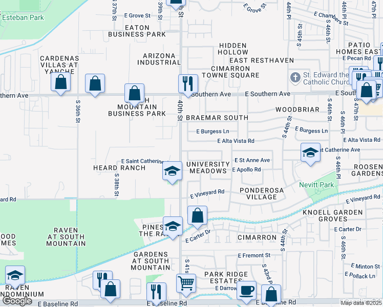 map of restaurants, bars, coffee shops, grocery stores, and more near 4021 East Saint Catherine Avenue in Phoenix