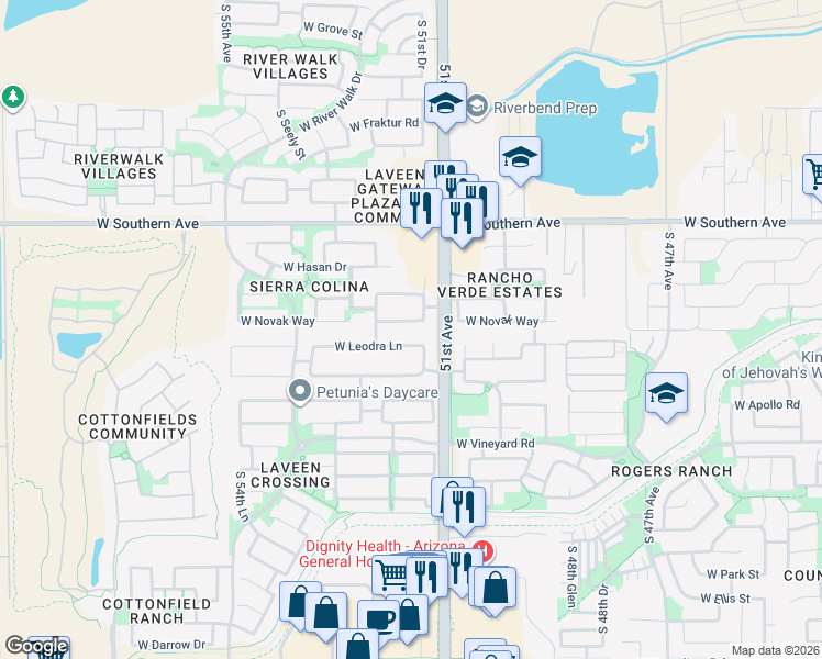 map of restaurants, bars, coffee shops, grocery stores, and more near 5131 West Novak Way in Phoenix