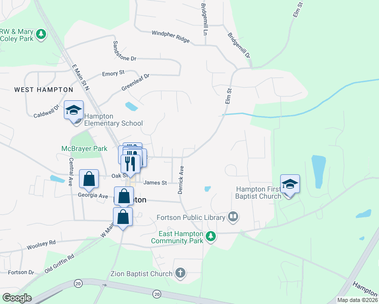 map of restaurants, bars, coffee shops, grocery stores, and more near 28 Elm Street in Hampton