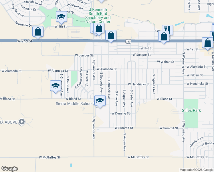 map of restaurants, bars, coffee shops, grocery stores, and more near 500 South Hemlock Avenue in Roswell