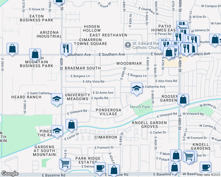 map of restaurants, bars, coffee shops, grocery stores, and more near 4317 East Saint Catherine Avenue in Phoenix