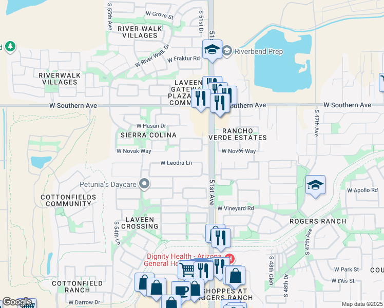 map of restaurants, bars, coffee shops, grocery stores, and more near 5131 West Novak Way in Phoenix