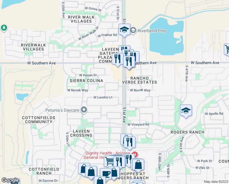 map of restaurants, bars, coffee shops, grocery stores, and more near 5131 West Novak Way in Phoenix