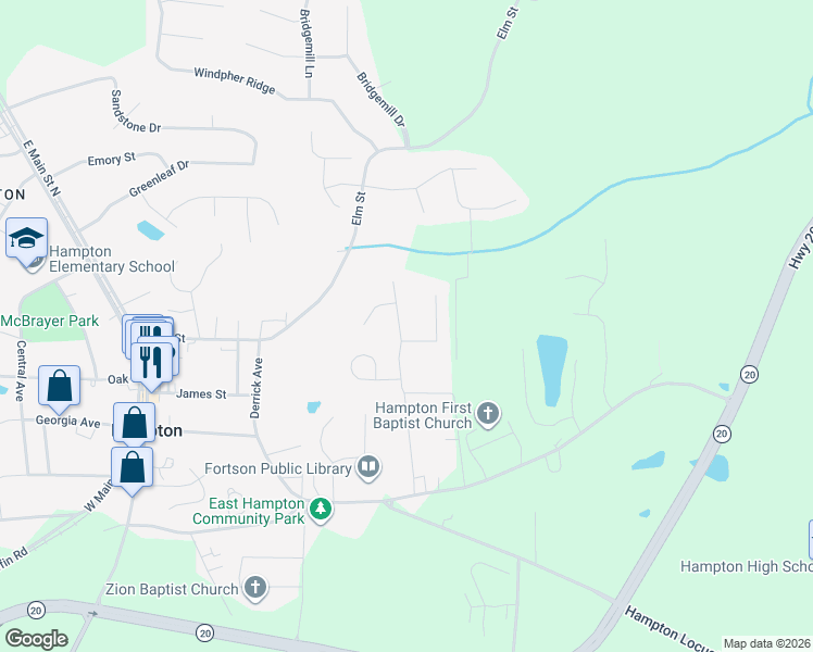 map of restaurants, bars, coffee shops, grocery stores, and more near 103 Dana Drive in Hampton