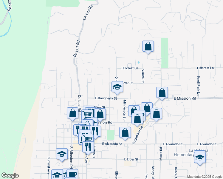 map of restaurants, bars, coffee shops, grocery stores, and more near 801 Iowa Street in Fallbrook