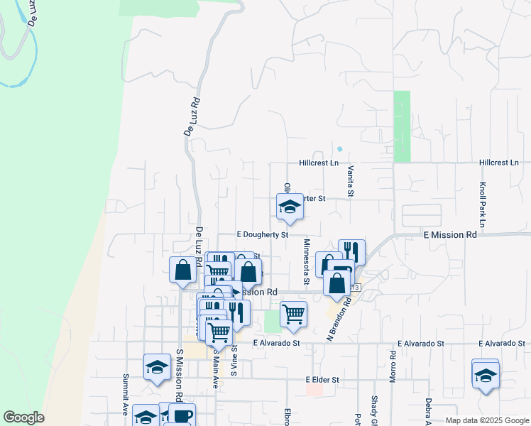 map of restaurants, bars, coffee shops, grocery stores, and more near 802 Iowa Street in Fallbrook