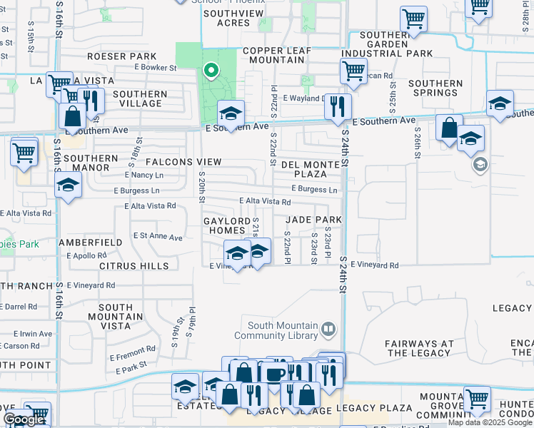 map of restaurants, bars, coffee shops, grocery stores, and more near 6424 South 22nd Street in Phoenix