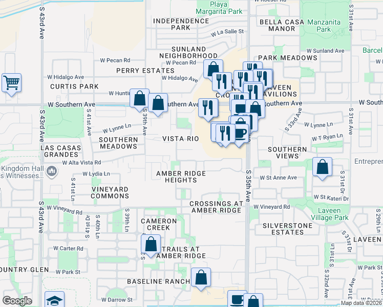 map of restaurants, bars, coffee shops, grocery stores, and more near 3709 West Burgess Lane in Phoenix