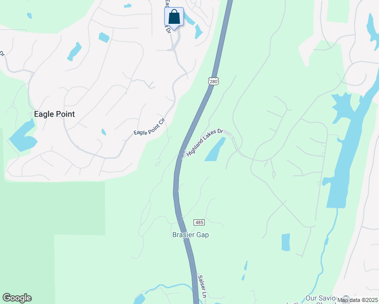 map of restaurants, bars, coffee shops, grocery stores, and more near 25 Highland Lakes Drive in Birmingham