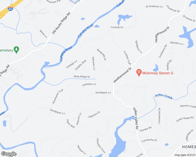 map of restaurants, bars, coffee shops, grocery stores, and more near 2429 Wine Ridge Drive in Birmingham