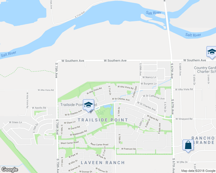 map of restaurants, bars, coffee shops, grocery stores, and more near 6416 South 71st Drive in Phoenix