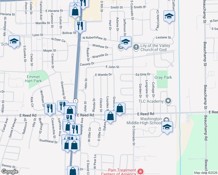map of restaurants, bars, coffee shops, grocery stores, and more near 1156 Lourdes Street in Greenville