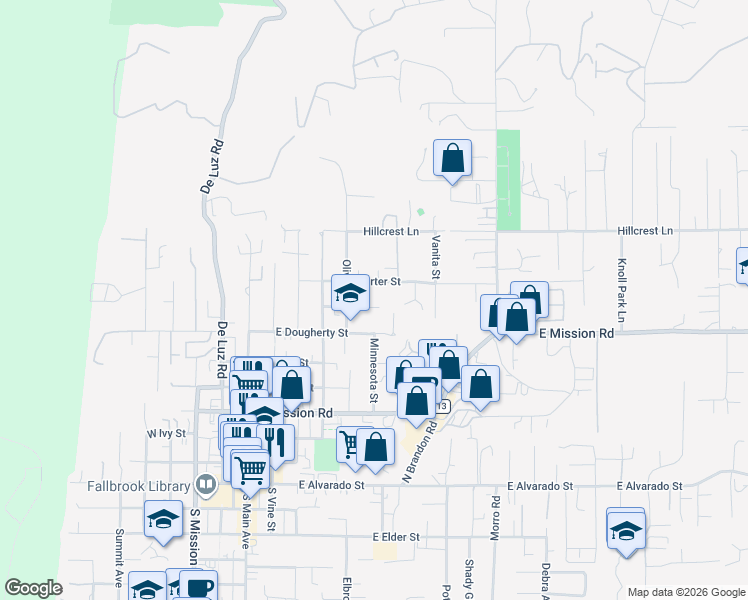 map of restaurants, bars, coffee shops, grocery stores, and more near 813 Porter Way in Fallbrook