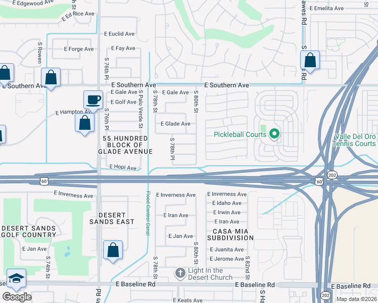 map of restaurants, bars, coffee shops, grocery stores, and more near 7942 East Holmes Avenue in Mesa