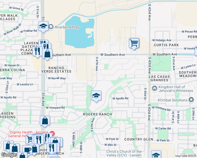 map of restaurants, bars, coffee shops, grocery stores, and more near 4646 West Alta Vista Road in Phoenix