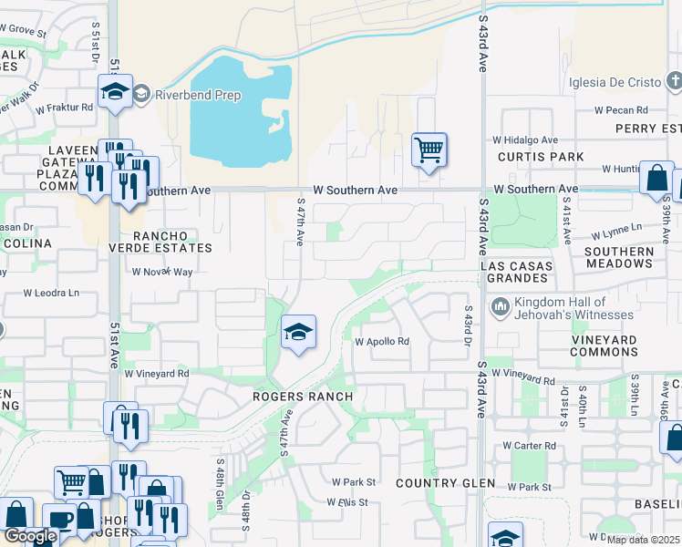 map of restaurants, bars, coffee shops, grocery stores, and more near 4614 West Alta Vista Road in Phoenix