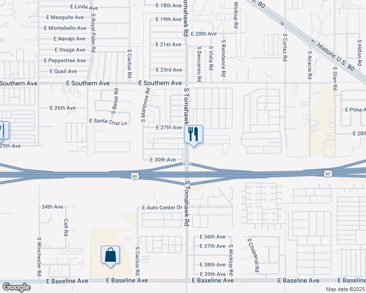 map of restaurants, bars, coffee shops, grocery stores, and more near 1535 East 29th Avenue in Apache Junction