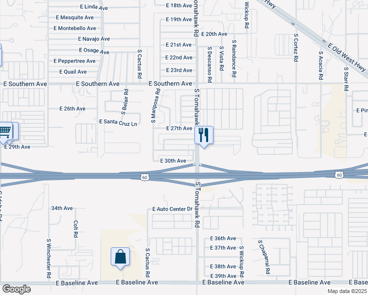 map of restaurants, bars, coffee shops, grocery stores, and more near 1535 East 29th Avenue in Apache Junction