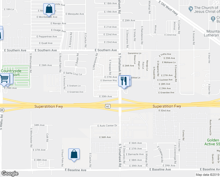 map of restaurants, bars, coffee shops, grocery stores, and more near 1535 East 29th Avenue in Apache Junction