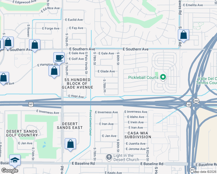 map of restaurants, bars, coffee shops, grocery stores, and more near 7942 East Holmes Avenue in Mesa