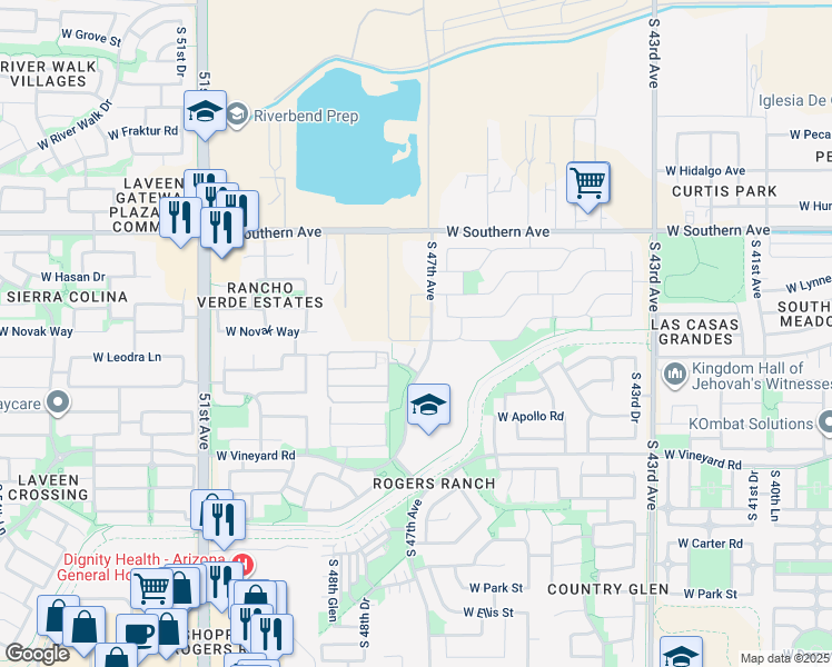 map of restaurants, bars, coffee shops, grocery stores, and more near 4646 West Alta Vista Road in Phoenix