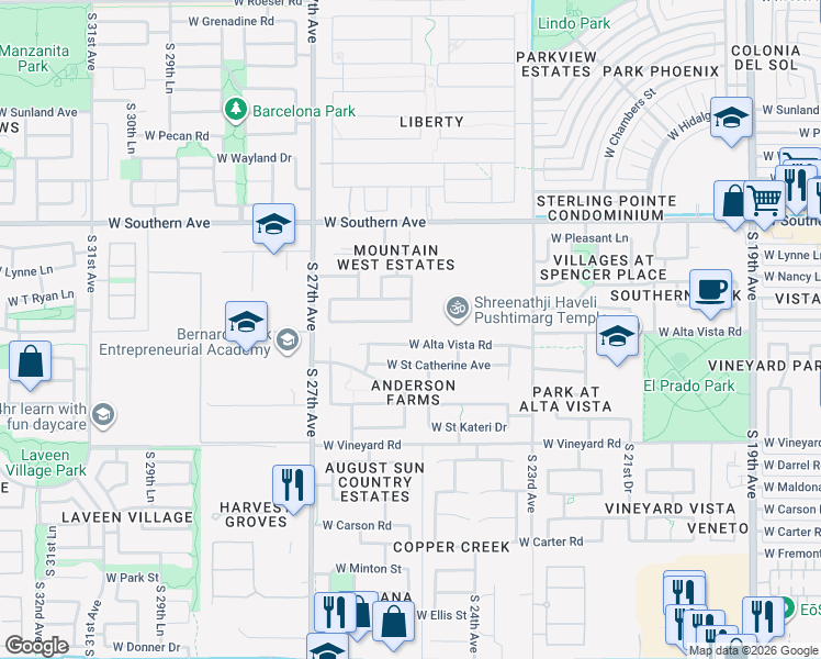 map of restaurants, bars, coffee shops, grocery stores, and more near in Phoenix