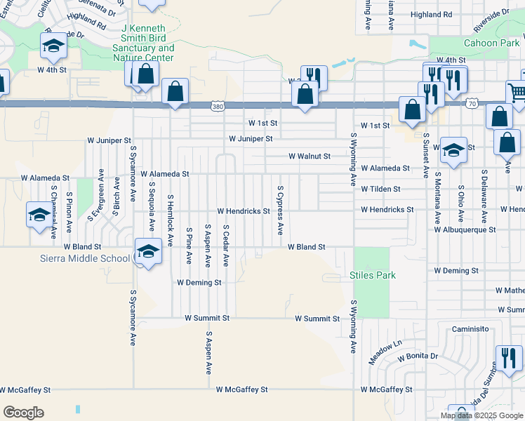 map of restaurants, bars, coffee shops, grocery stores, and more near 1934 West Hendricks Street in Roswell