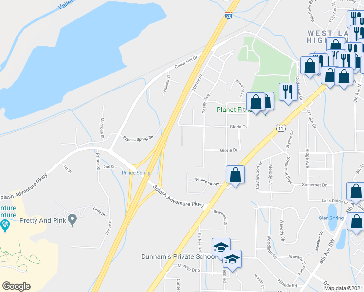 map of restaurants, bars, coffee shops, grocery stores, and more near 900 Cunningham Avenue in Bessemer