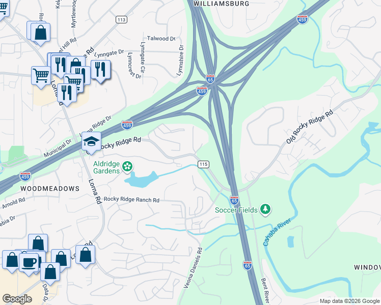 map of restaurants, bars, coffee shops, grocery stores, and more near 3700 Stone Ridge Terrace in Birmingham