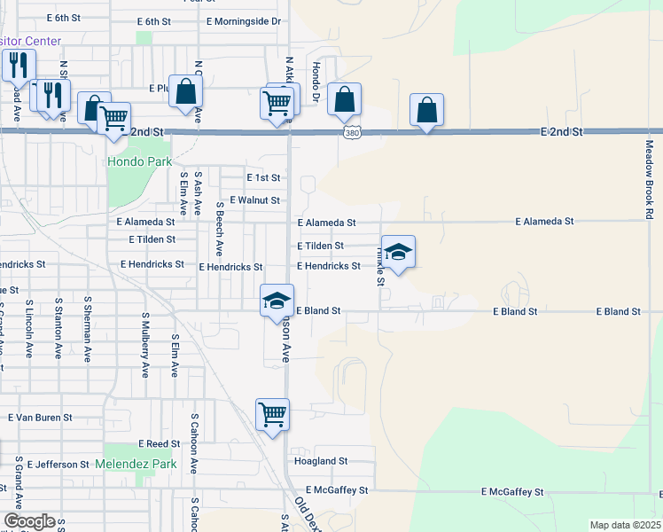 map of restaurants, bars, coffee shops, grocery stores, and more near 1344 East Hendricks Street in Roswell