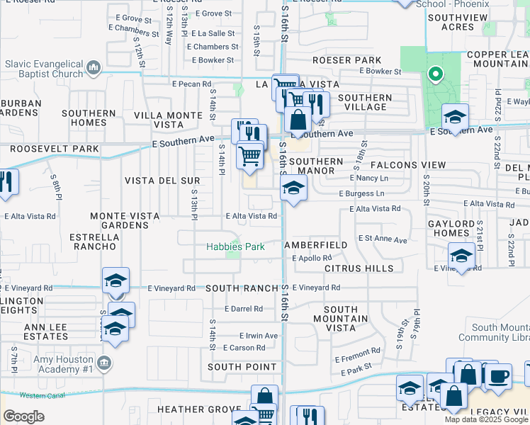map of restaurants, bars, coffee shops, grocery stores, and more near 1530 East Saint Catherine Avenue in Phoenix