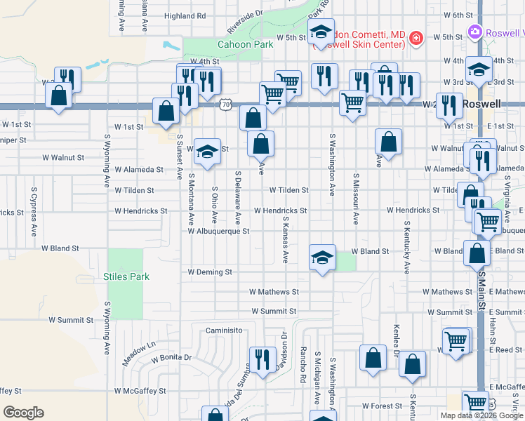 map of restaurants, bars, coffee shops, grocery stores, and more near 1000 West Hendricks Street in Roswell