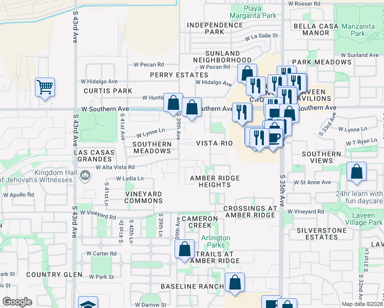 map of restaurants, bars, coffee shops, grocery stores, and more near 3840 West Alta Vista Road in Phoenix