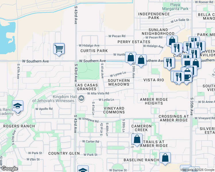 map of restaurants, bars, coffee shops, grocery stores, and more near 4037 West Burgess Lane in Phoenix